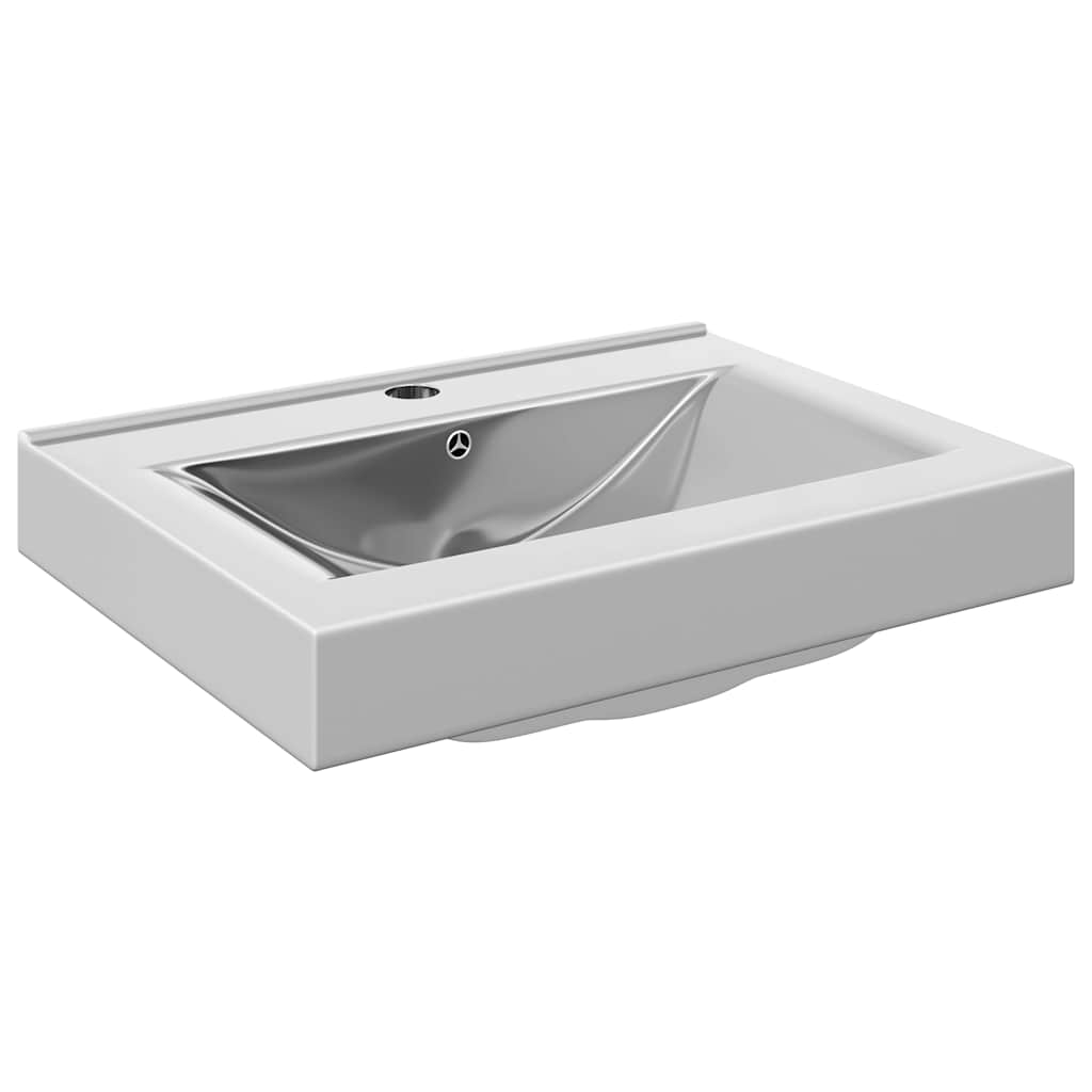 vidaXL Wash Basin with Overflow 60x46x16 cm Ceramic Silver 2