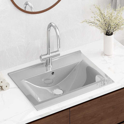 vidaXL Wash Basin with Overflow 60x46x16 cm Ceramic Silver 1