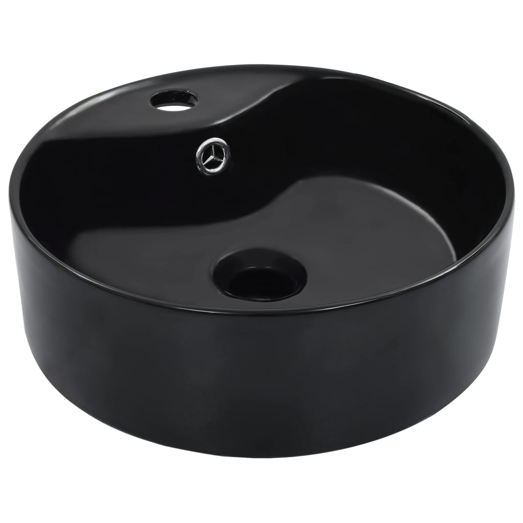 vidaXL Wash Basin with Overflow 36x13 cm Ceramic Black 1