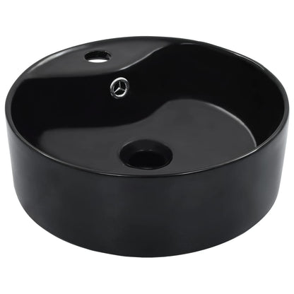 vidaXL Wash Basin with Overflow 36x13 cm Ceramic Black 1