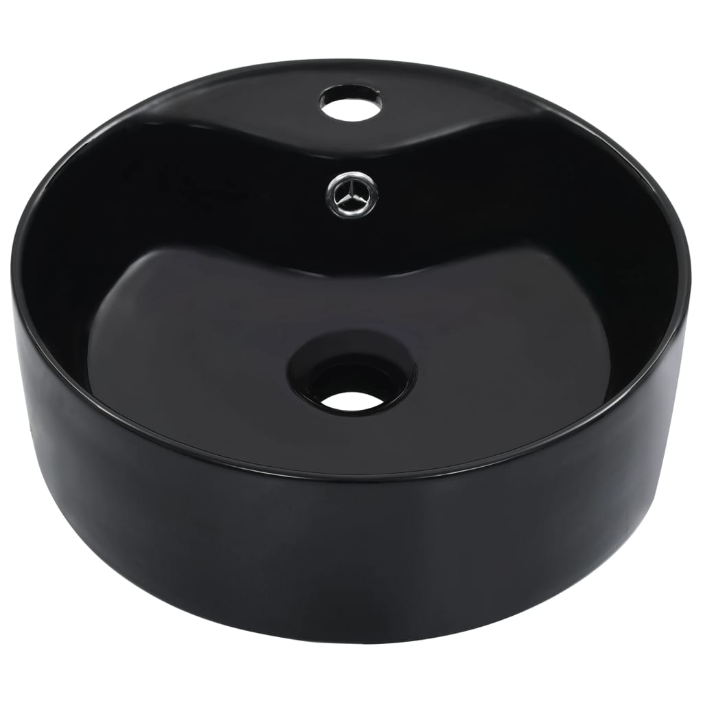 vidaXL Wash Basin with Overflow 36x13 cm Ceramic Black 2