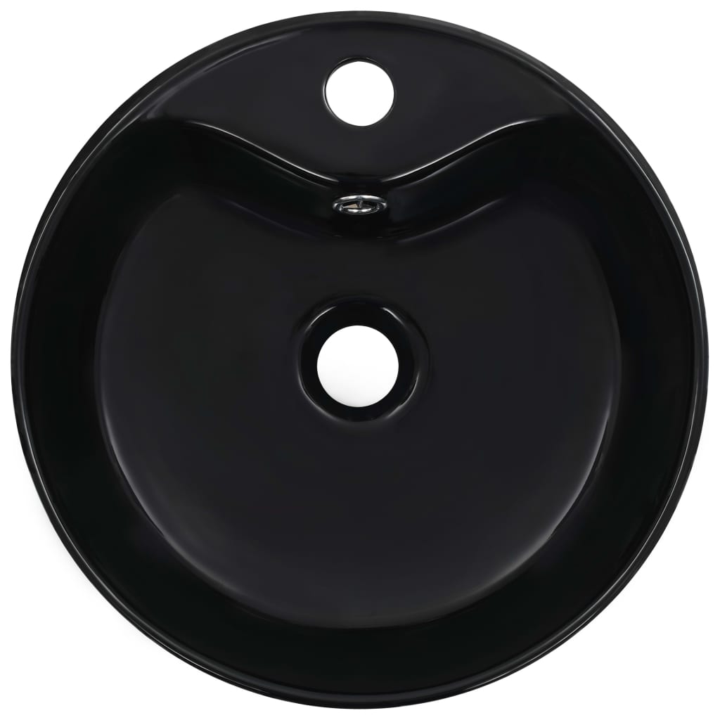 vidaXL Wash Basin with Overflow 36x13 cm Ceramic Black 4