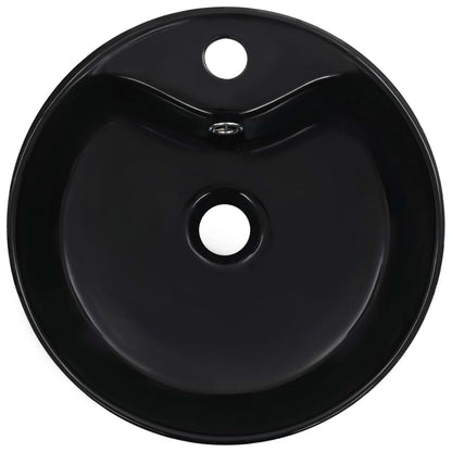 vidaXL Wash Basin with Overflow 36x13 cm Ceramic Black 4