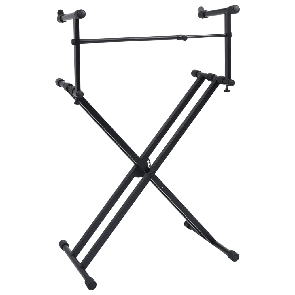 vidaXL Double Braced Keyboard Stand X-Frame Black 3