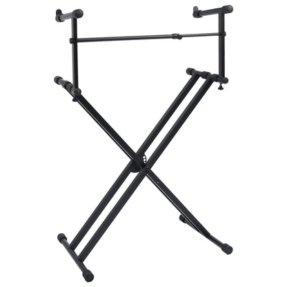vidaXL Double Braced Keyboard Stand X-Frame Black 3