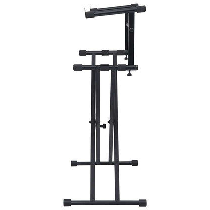 vidaXL Double Braced Keyboard Stand X-Frame Black 4