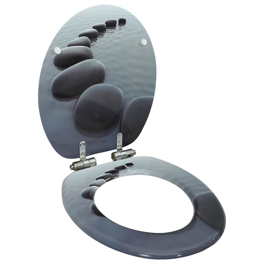 vidaXL WC Toilet Seat with Soft Close Lid MDF Stones Design 1