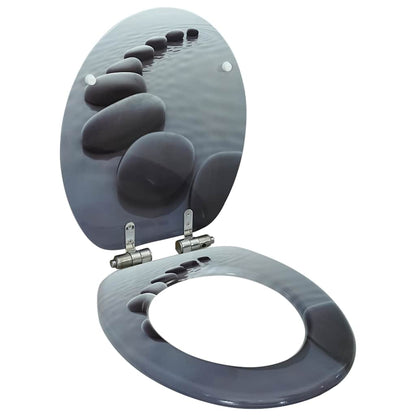 vidaXL WC Toilet Seat with Soft Close Lid MDF Stones Design 1
