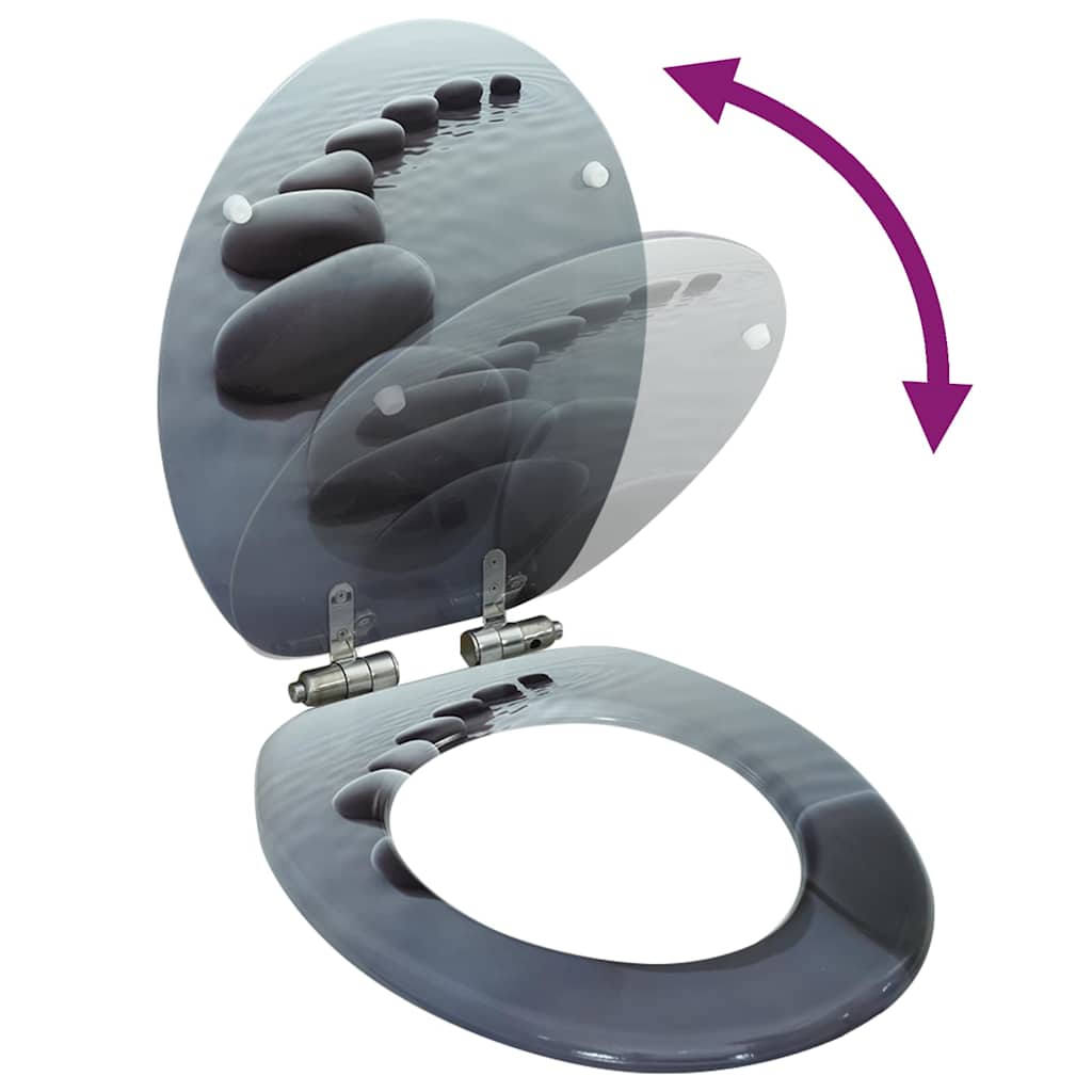 vidaXL WC Toilet Seat with Soft Close Lid MDF Stones Design 2