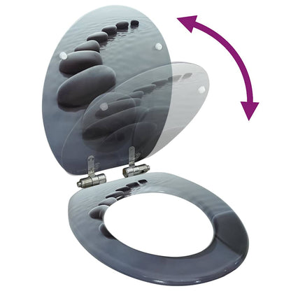vidaXL WC Toilet Seat with Soft Close Lid MDF Stones Design 2
