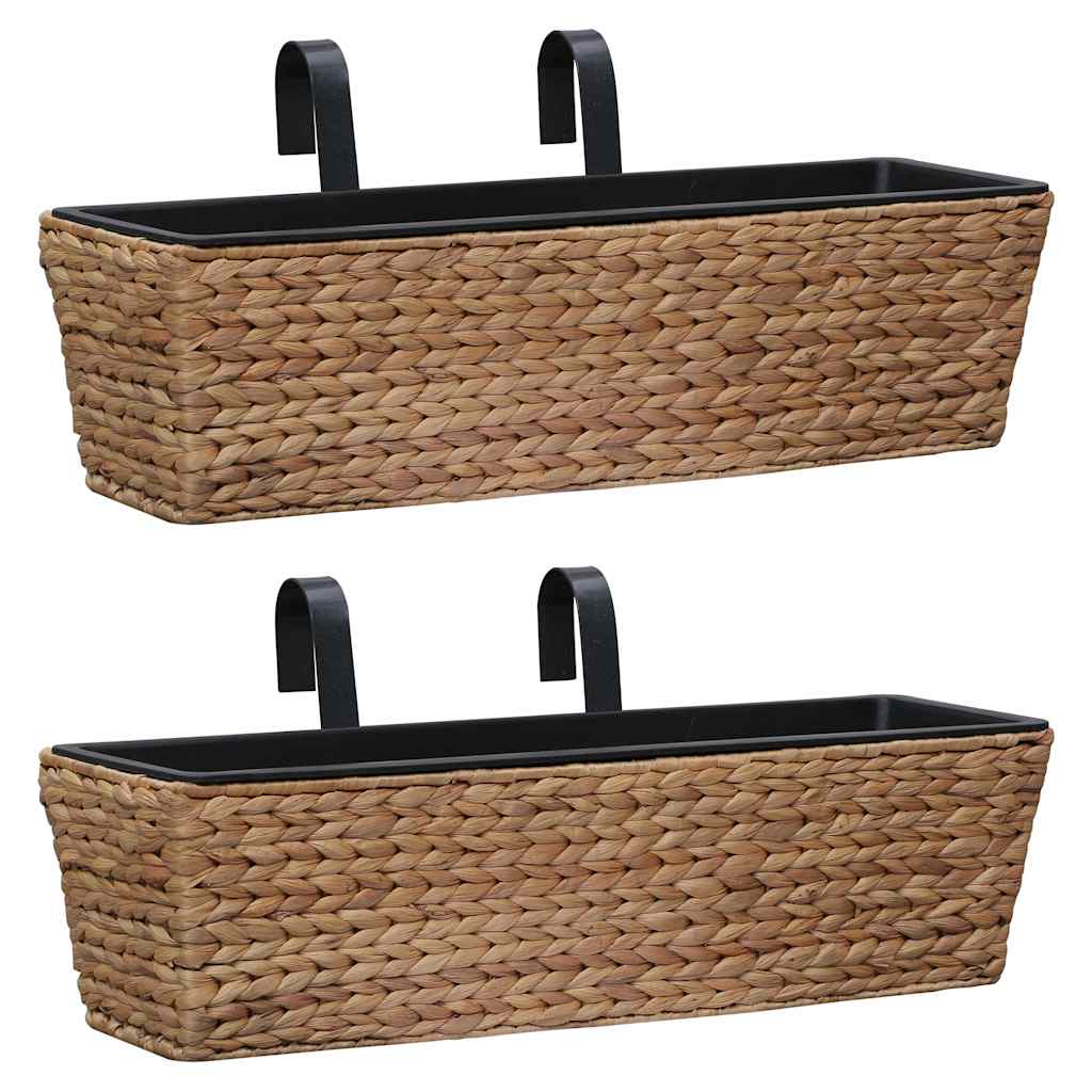 vidaXL Planter | Set of 2 | Brown, Black | Water hyacinth, Steel, Plastic 1