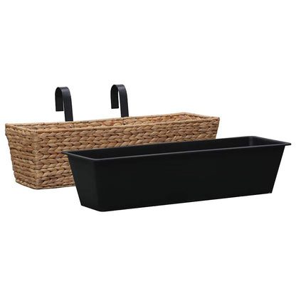 vidaXL Planter | Set of 2 | Brown, Black | Water hyacinth, Steel, Plastic 3