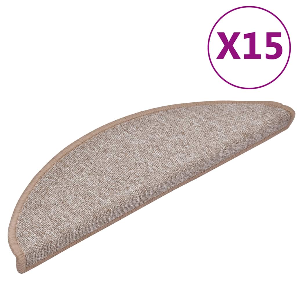 vidaXL Stair mats 15 pcs 56 x 17 x 3 cm Non-Slip Light Brown 2