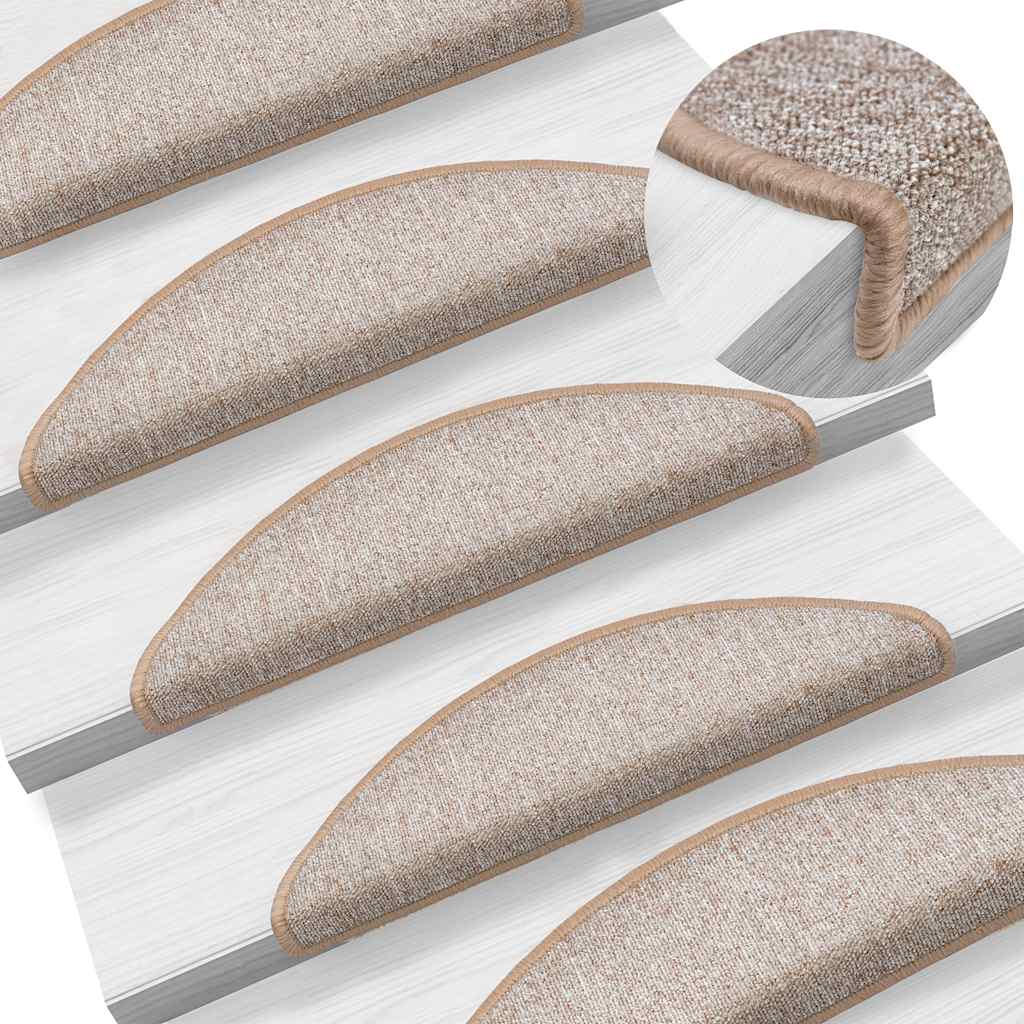 vidaXL Stair mats 15 pcs 56 x 17 x 3 cm Non-Slip Light Brown 1