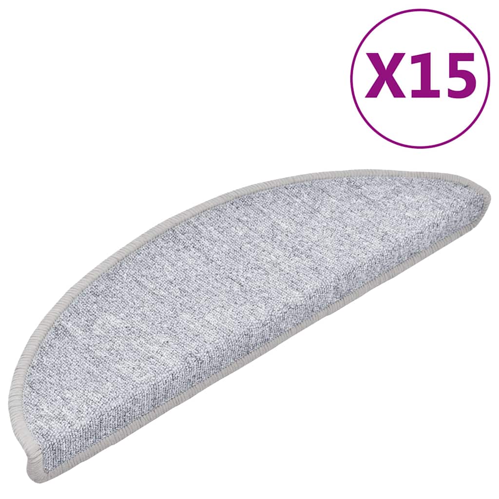 vidaXL Stair mats 15 pcs 56 x 17 x 3 cm Non-Slip Light Grey 2