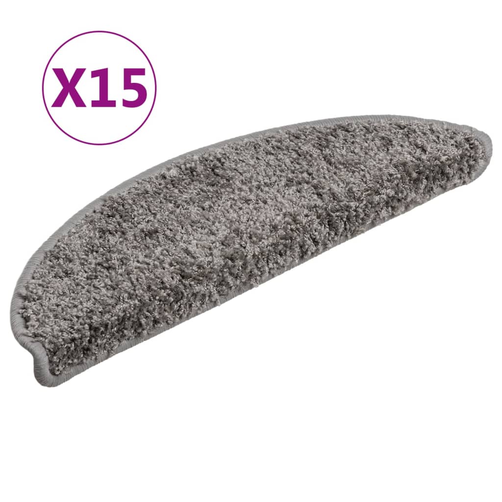 vidaXL Stair Mats 15 pcs 56x17x3 cm Grey Half Round 2