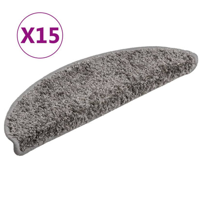vidaXL Stair Mats 15 pcs 56x17x3 cm Grey Half Round 2