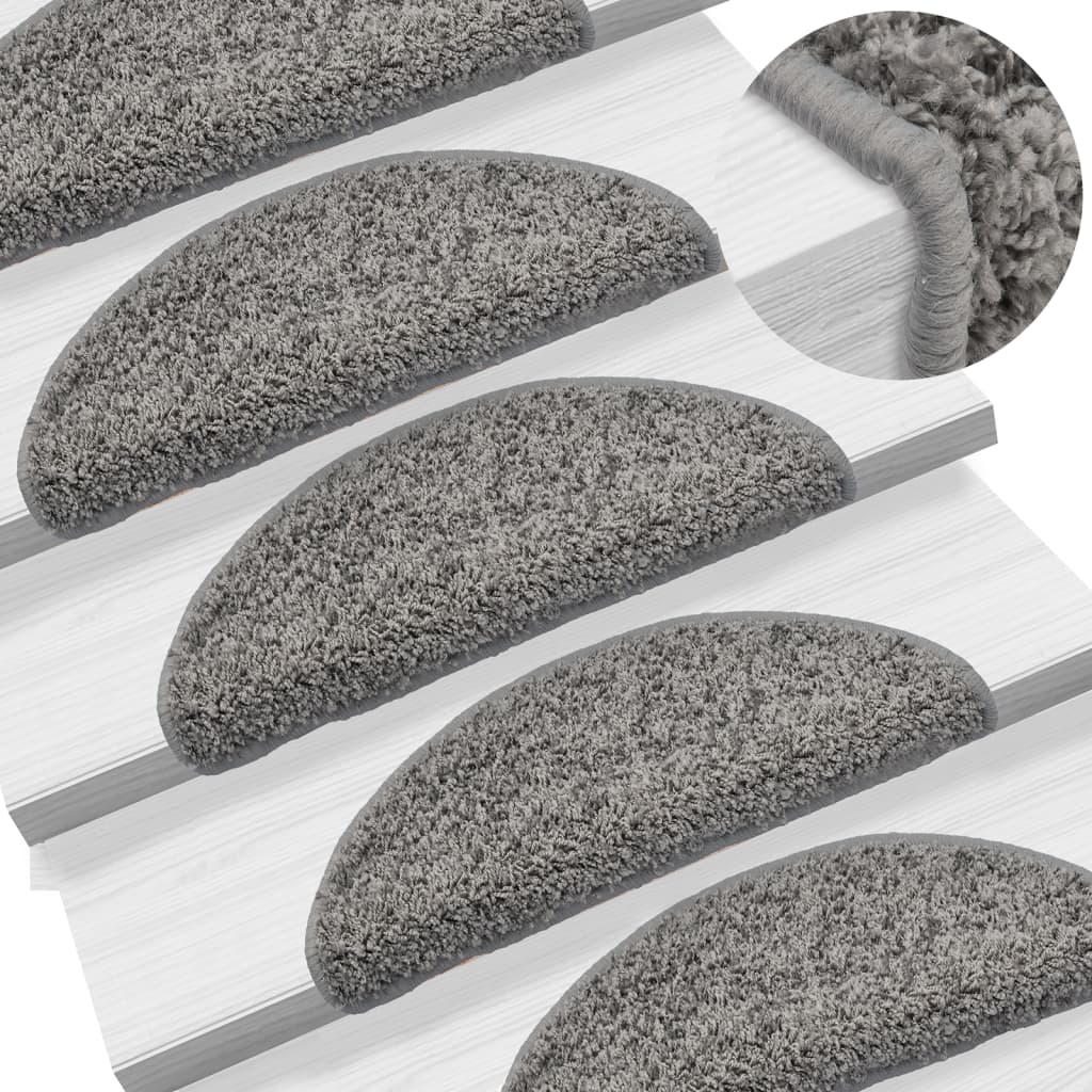 vidaXL Stair Mats 15 pcs 56x17x3 cm Grey Half Round 1