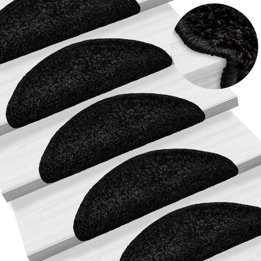 vidaXL Stair Mats 15 pcs 56x17x3 cm Black Half Round 1