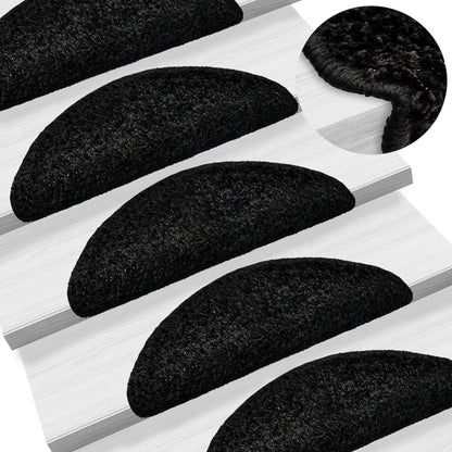 vidaXL Stair Mats 15 pcs 56x17x3 cm Black Half Round 1