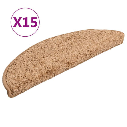 vidaXL Stair Mats 15 pcs 56x17x3 cm Beige Half Round 2