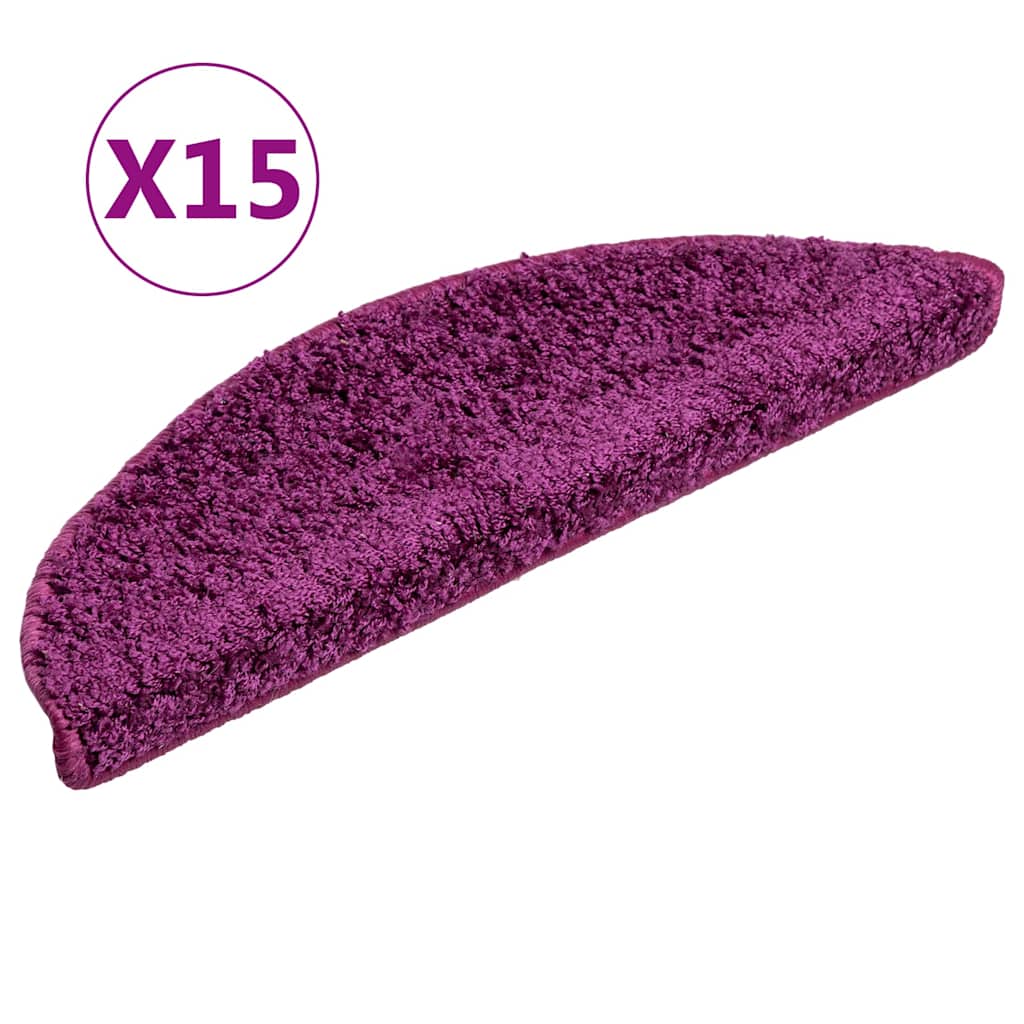 vidaXL Stair Mats 15 pcs 56x17x3 cm Violet Half Round 2