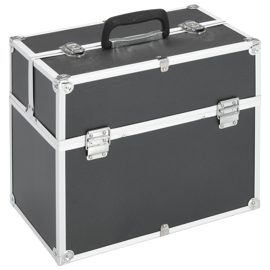 91833 vidaXL Make-up Case 38x23x34 cm Black Aluminium 1