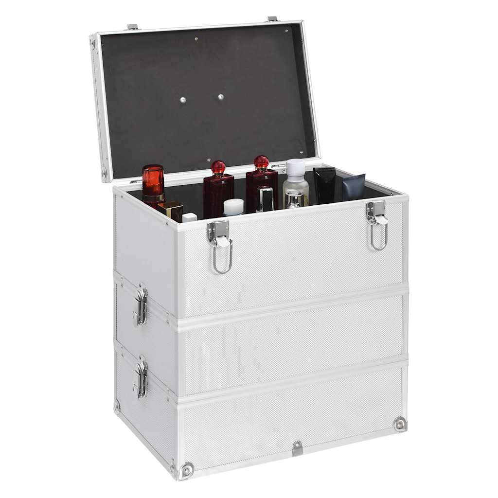 vidaXL Make-up Case 37x24x40 cm Silver Aluminium 2