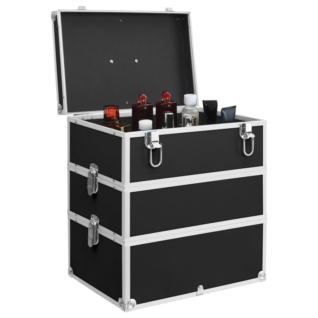 vidaXL Make-up Case 37x24x40 cm Black Aluminium 2