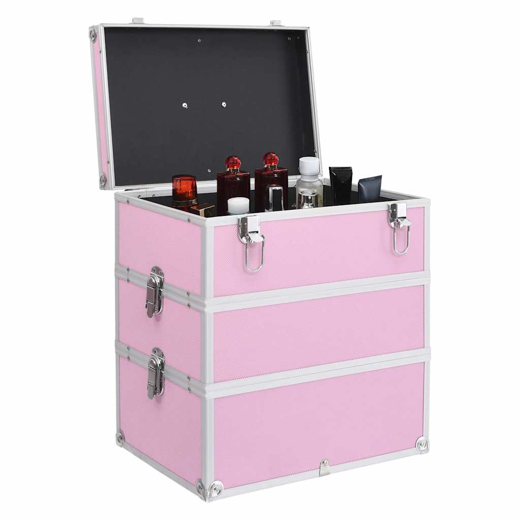 vidaXL Make-up Case 37x24x40 cm Pink Aluminium 2