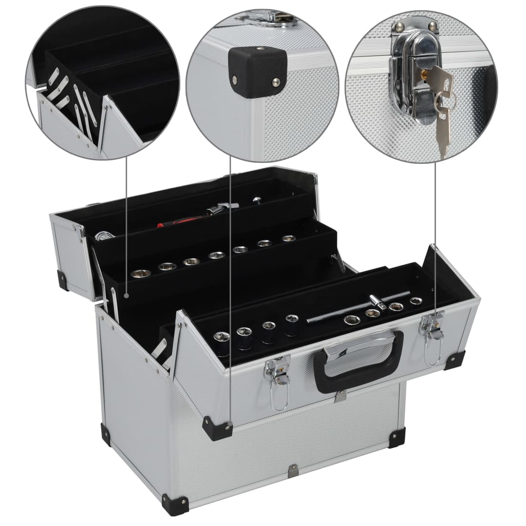 vidaXL Tool Case 38x22.5x34 cm Silver Aluminum 3