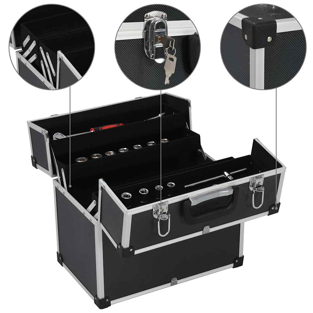 vidaXL Tool Case 38x22.5x34 cm Black Aluminum 3