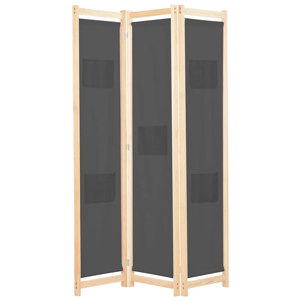 vidaXL 3-Panel Room Divider Grey 120x170x4 cm Fabric 1