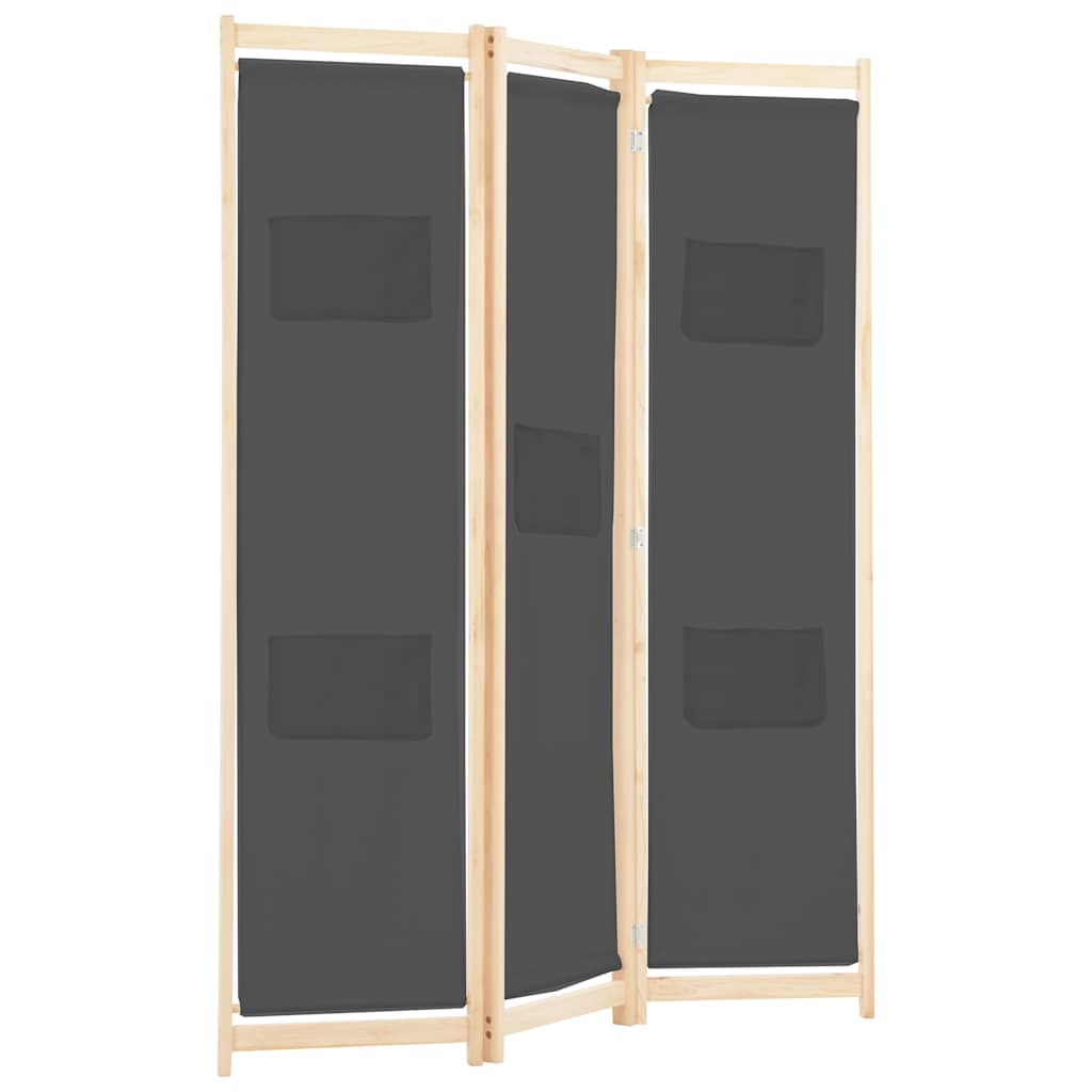 vidaXL 3-Panel Room Divider Grey 120x170x4 cm Fabric 3