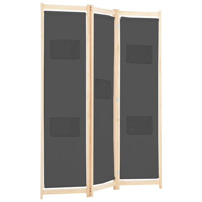 vidaXL 3-Panel Room Divider Grey 120x170x4 cm Fabric 3