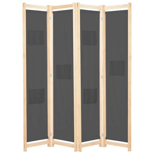 248176 vidaXL 4-Panel Room Divider Grey 160x170x4 cm Fabric 1
