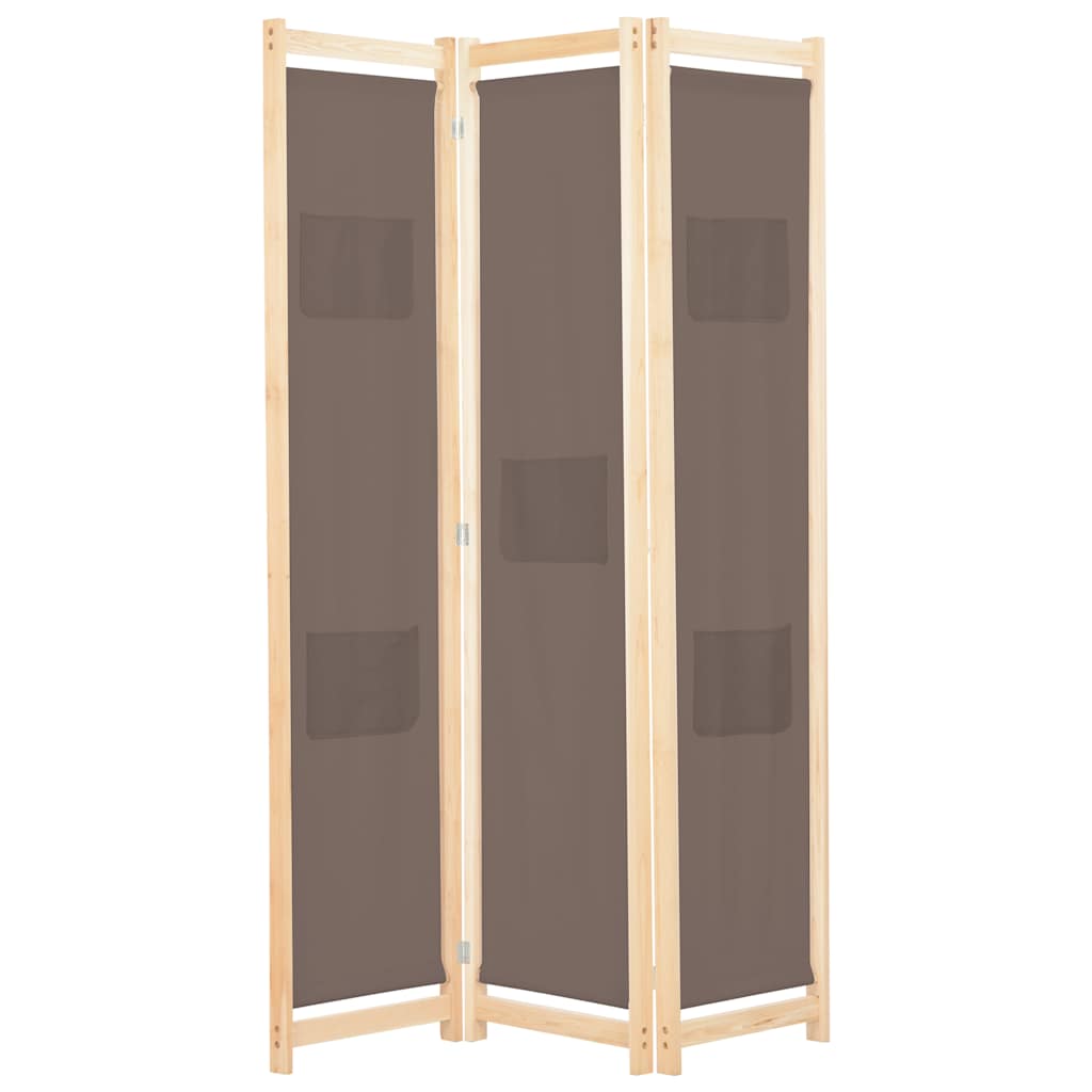 vidaXL 3-Panel Room Divider Brown 120x170x4 cm Fabric 1