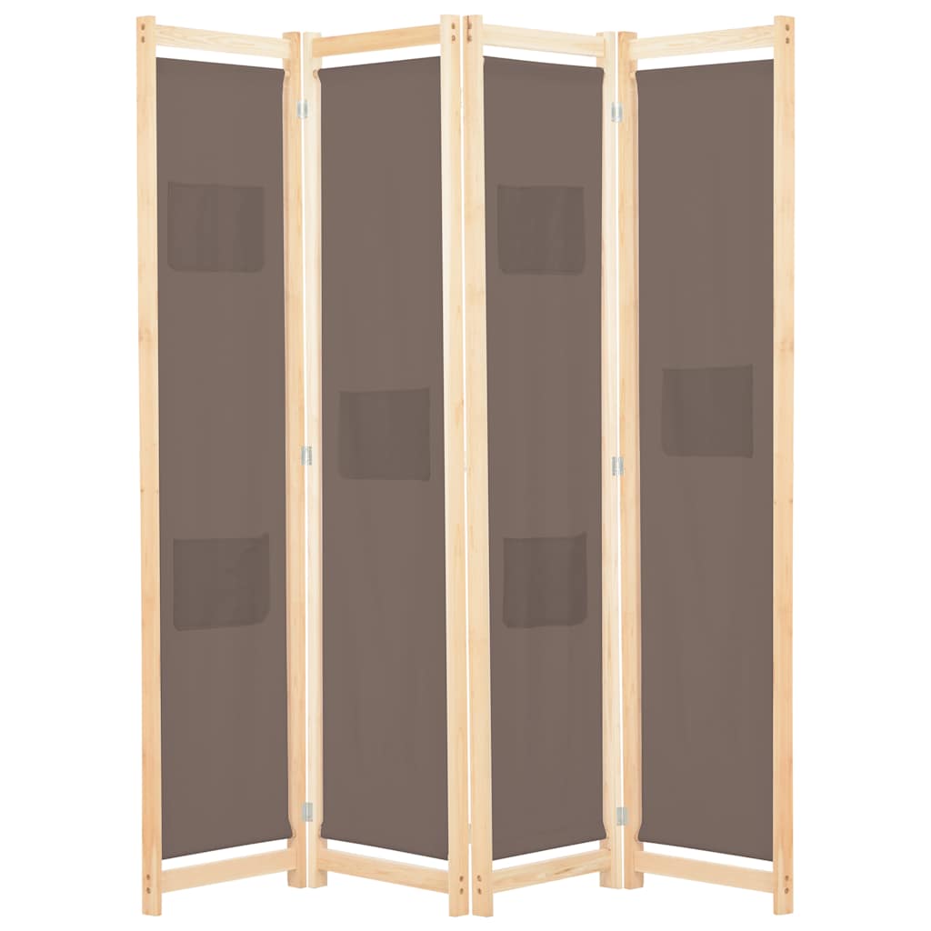 vidaXL 4-Panel Room Divider Brown 160x170x4 cm Fabric 1