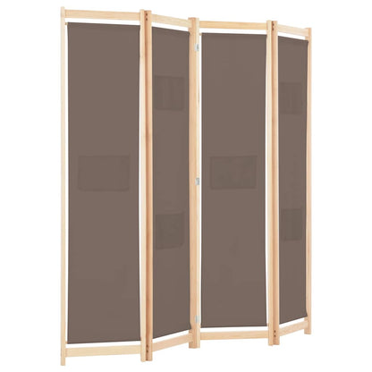 vidaXL 4-Panel Room Divider Brown 160x170x4 cm Fabric 3