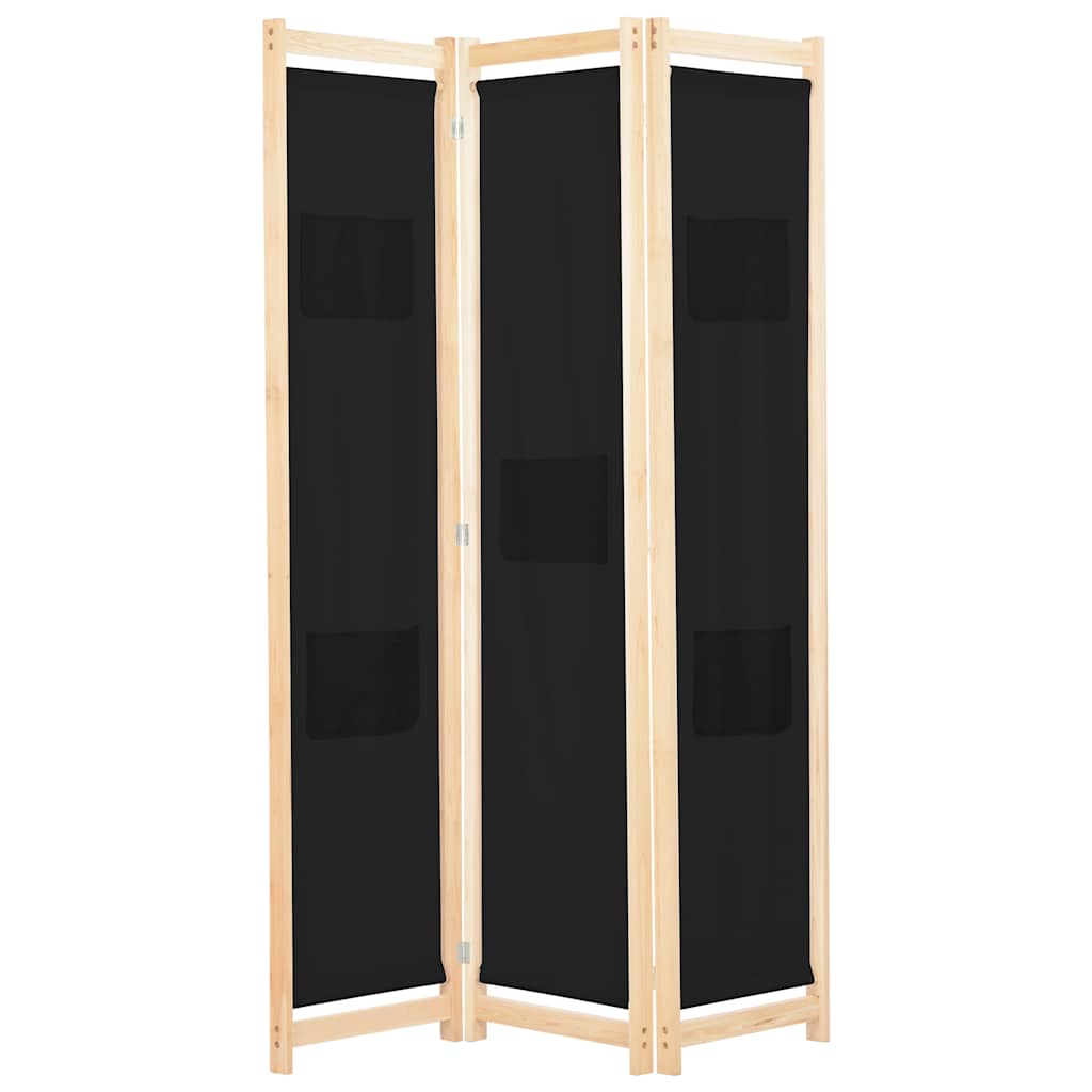 vidaXL 3-Panel Room Divider Black 120x170x4 cm Fabric 1
