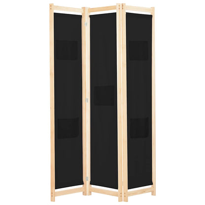 vidaXL 3-Panel Room Divider Black 120x170x4 cm Fabric 1