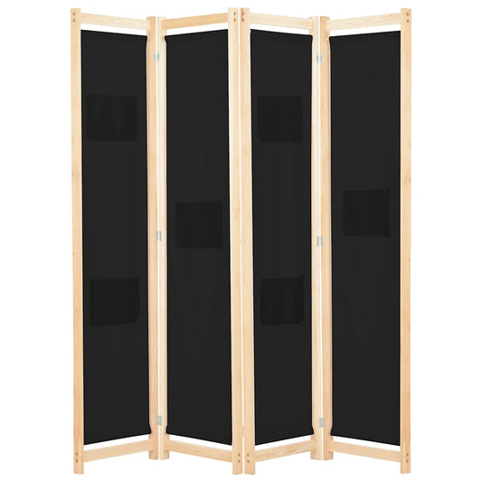 248184 vidaXL 4-Panel Room Divider Black 160x170x4 cm Fabric 1