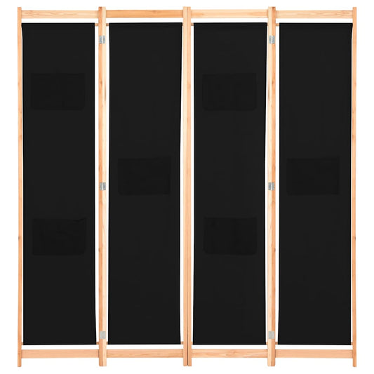 248184 vidaXL 4-Panel Room Divider Black 160x170x4 cm Fabric 2