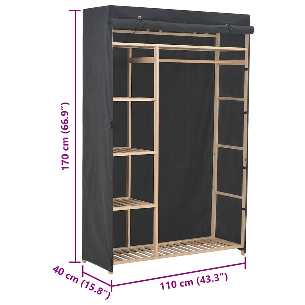 vidaXL Wardrobe | Grey | Cotton and Polyester fabric with Fir wood frame 6
