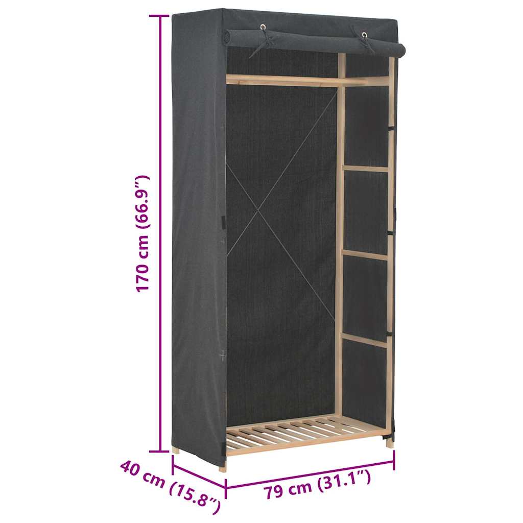 vidaXL Wardrobe | Grey | 60% Cotton, 40% Polyester Fabric, Solid Fir Wood 6