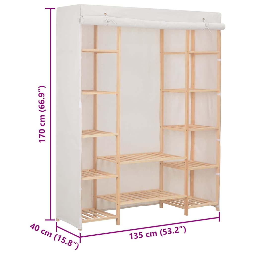 vidaXL Wardrobe | White | Fir wood | 135x40x170 cm | Wardrobe | Rectangular 6