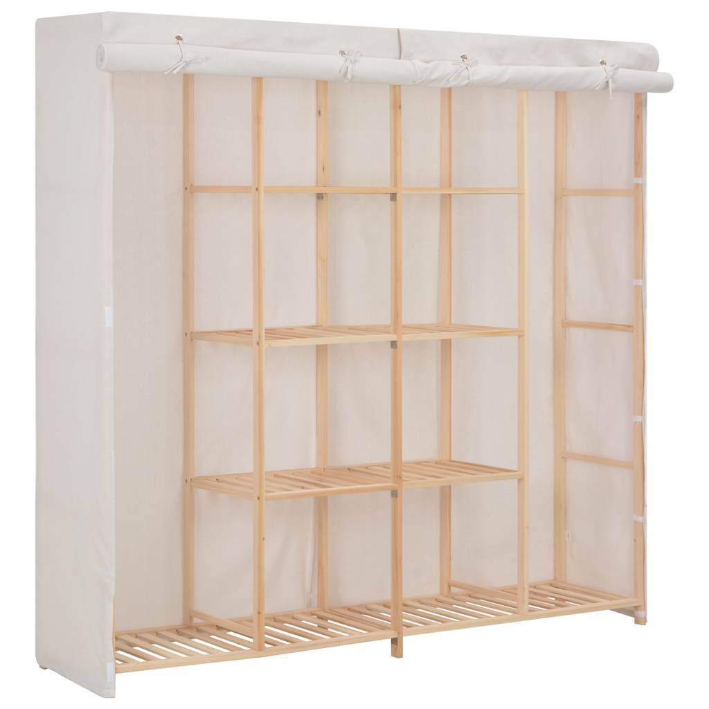 vidaXL Wardrobe | White | Cotton and Polyester fabric, Solid fir wood 1