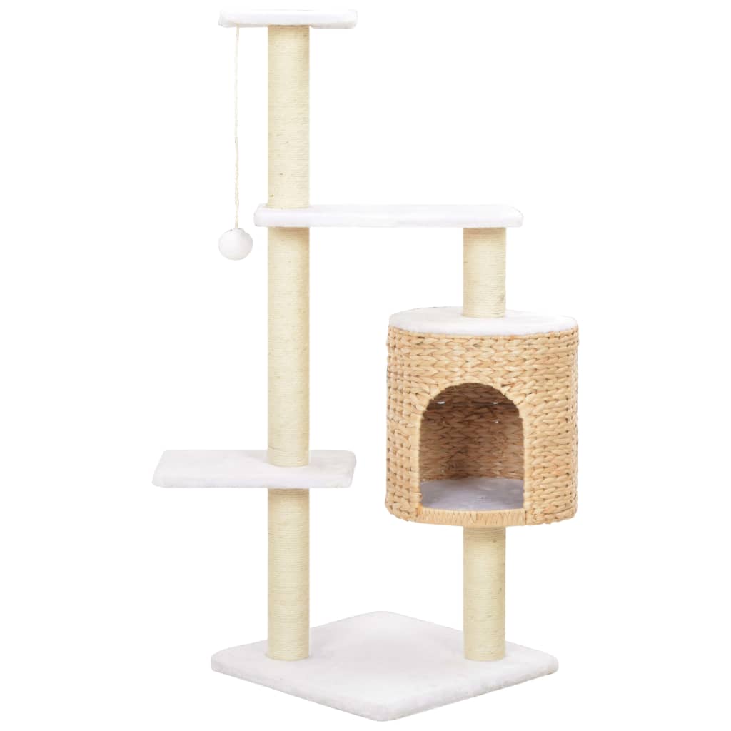 vidaXL Cat Tree | Natural, White | Seagrass, Soft Plush, Sisal Rope | Medium 1
