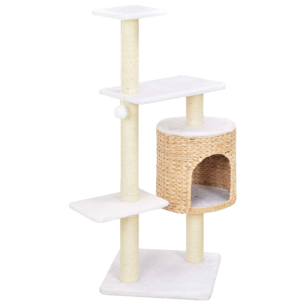 vidaXL Cat Tree | Natural, White | Seagrass, Soft Plush, Sisal Rope | Medium 2