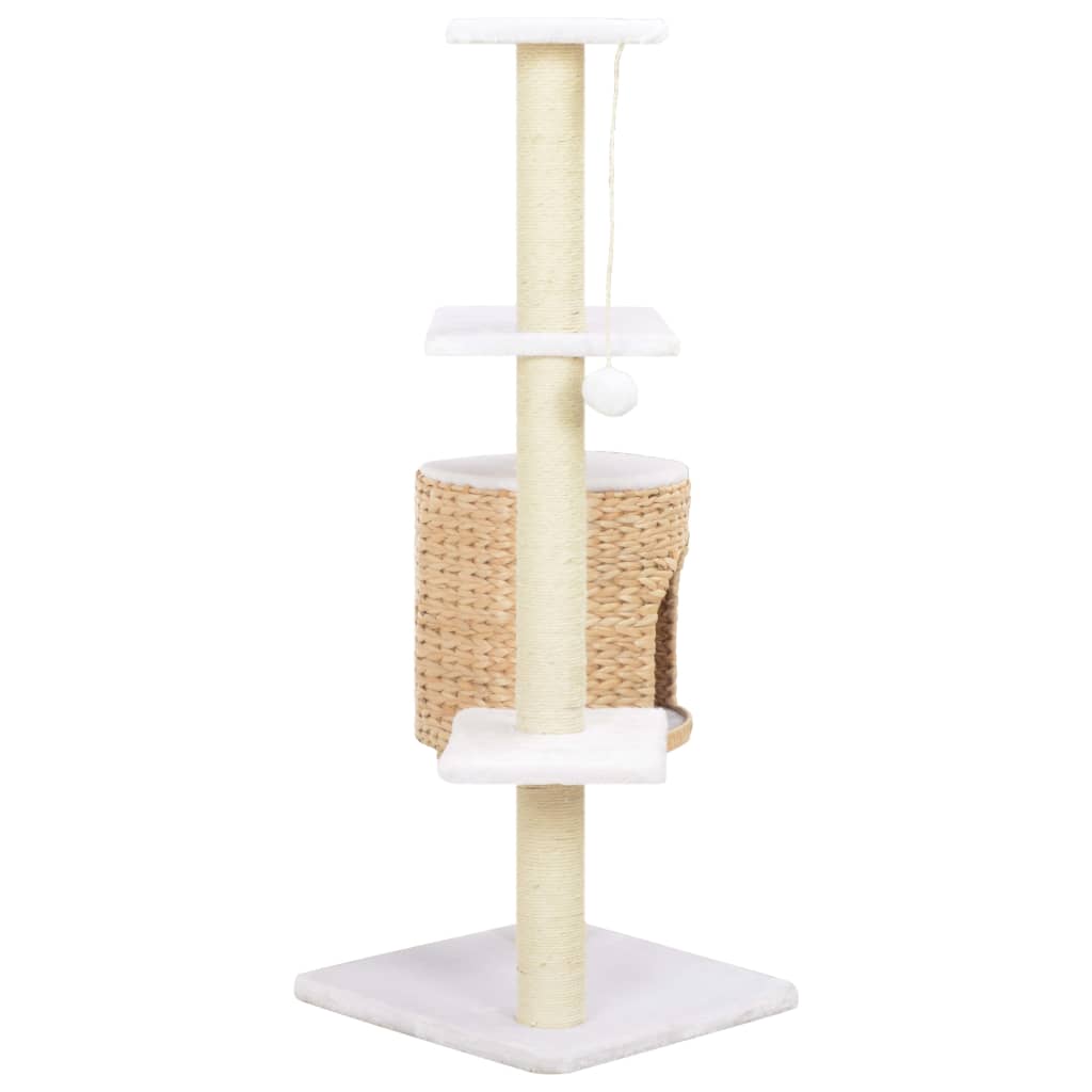 vidaXL Cat Tree | Natural, White | Seagrass, Soft Plush, Sisal Rope | Medium 3